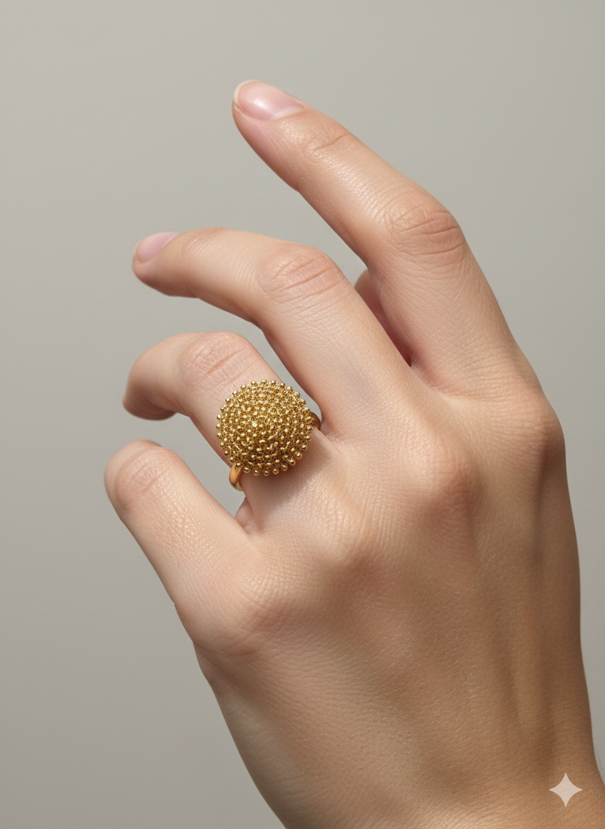 Elegant Gold Granulated Statement Ring