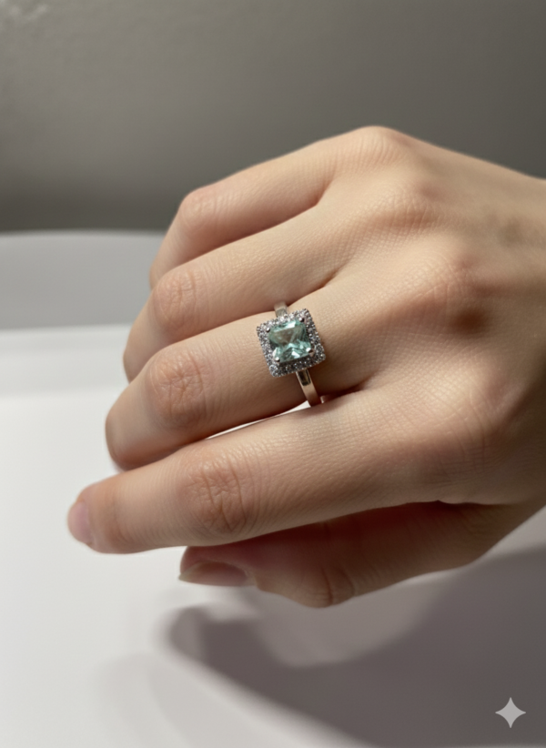 Radiant Aquamarine Halo Statement Ring