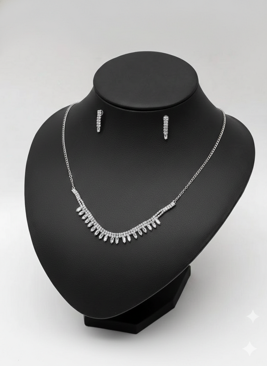 Radiant Emerald-Cut Diamond Fringe Choker Necklace & Earring