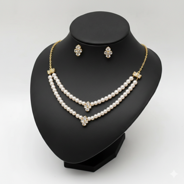 Elegant Dual-Strand Pearl Choker with Crystal Accents