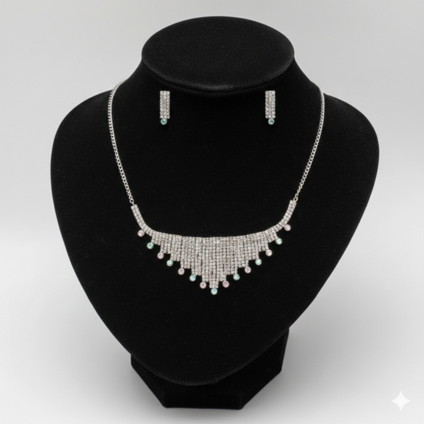 Diamond Mesh Choker Gemstone Drops