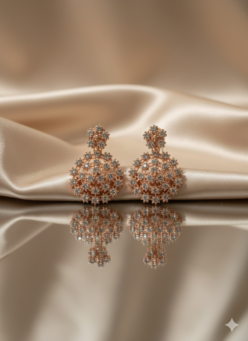 Rose Gold Crystal Floral Studs