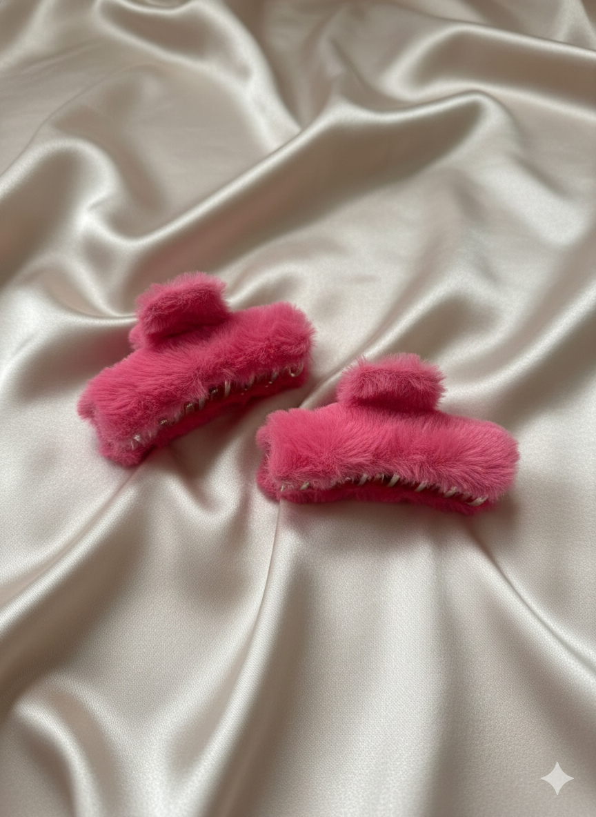 Vibrant Pink Faux Fur Claw Clip