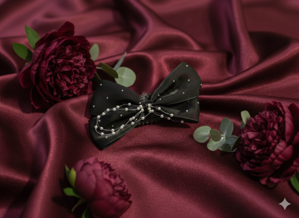 Pearl Studded Black Silk Hairband